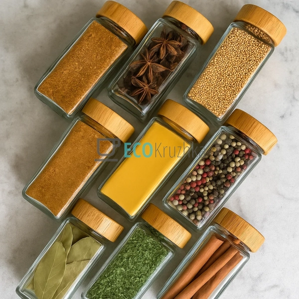 Набір баночок для спецій 120 мл із бамбуковими кришками  ...