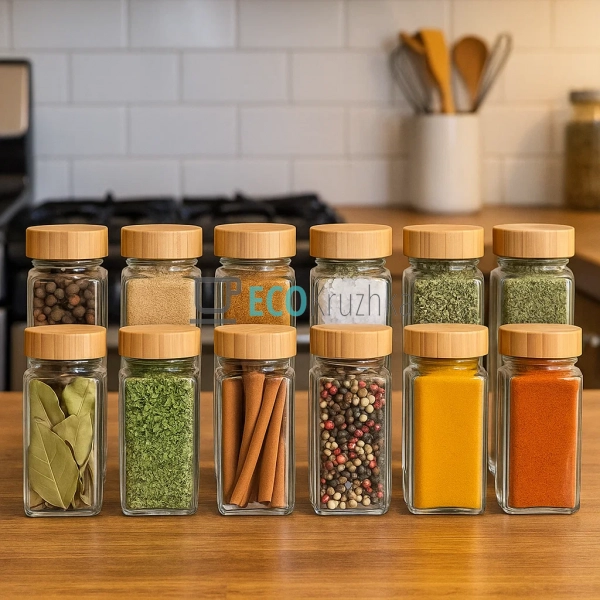 Набір баночок для спецій 120 мл із бамбуковими кришками  ...