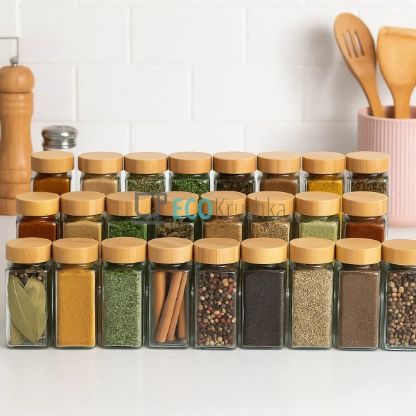 Набір баночок для спецій 120 мл із бамбуковими кришками  ...