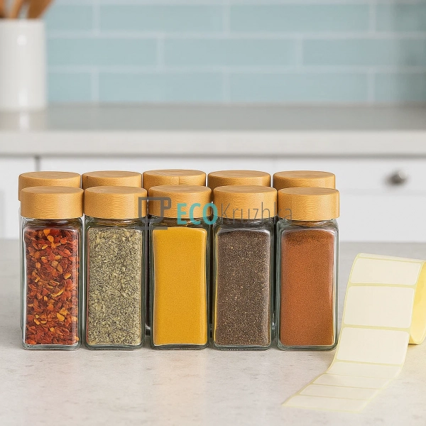 Набір баночок для спецій 120 мл із бамбуковими кришками  ...
