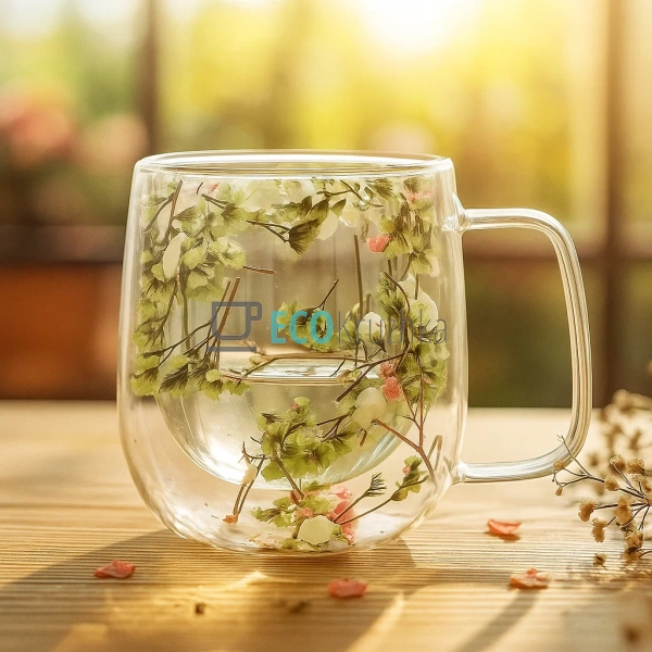 Скляна чашка з подвійними стінками та сухоцвітами 200 мл ... Скляна чашка з подвійними стінками та сухоцвітами 200 мл ...