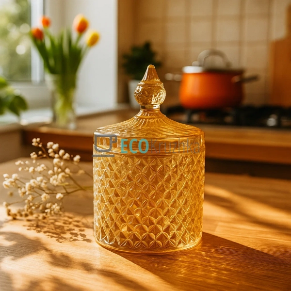 Цукорниця 300мл з кришкою скляна Crystal , Золотий (992-283)