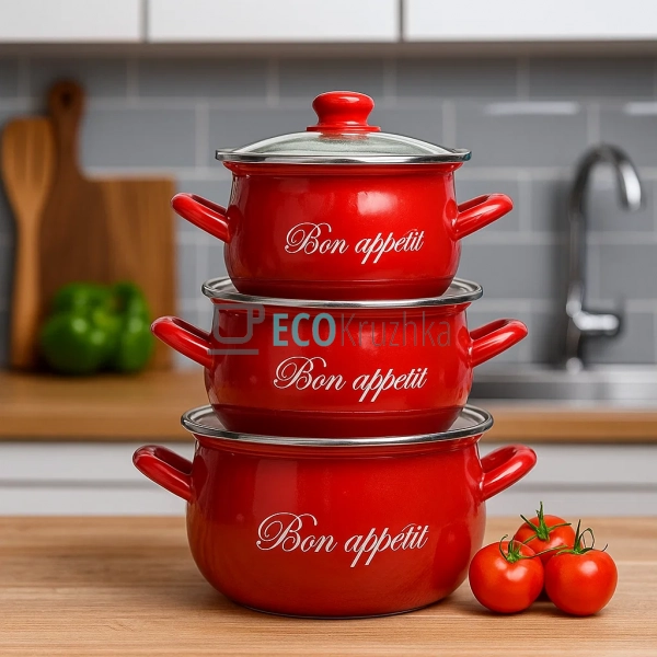 Набір із трьох емальованих кастрюль Interos EK2234С