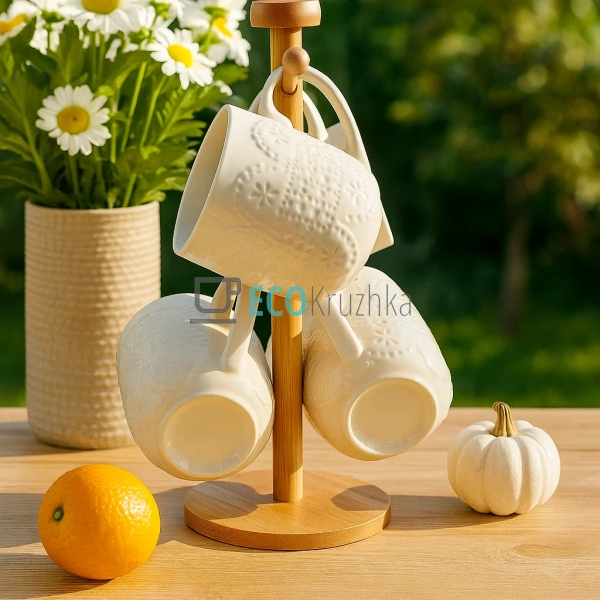 Набір чашок на бамбуковій підставці 340 мл Interos PJ021 ... Набір чашок на бамбуковій підставці 340 мл Interos PJ021 ...