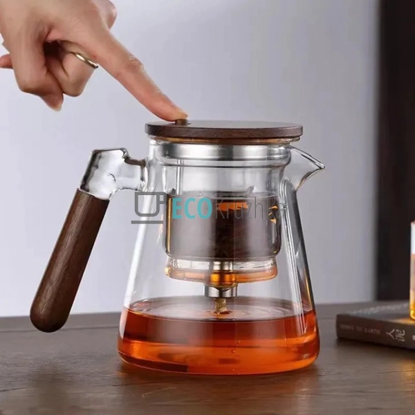 Скляний заварювальний чайник з кнопкою для чайної церемо ...
