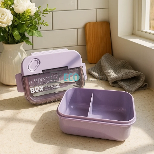 Ланч-бокс з приборами, трьохсекційний, 20х15х8 см, Фіоле ... Ланч-бокс з приборами, трьохсекційний, 20х15х8 см, Фіоле ...