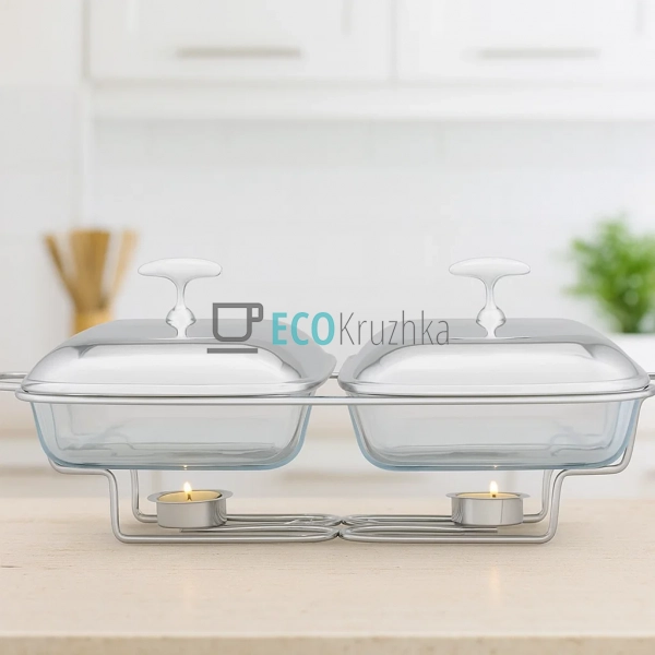 Марміт скляний 3.6л (2 x 1.8 л) зі нержавіючою кришкою т ...