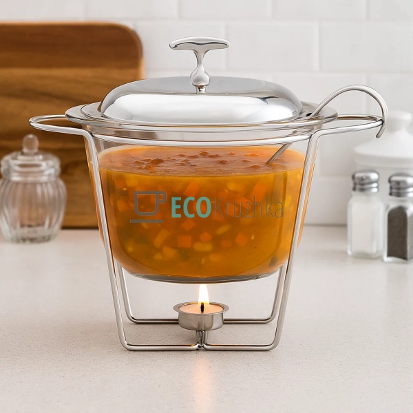 Марміт скляний 4л зі нержавіючою кришкою та металевою пі ...