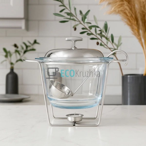 Марміт скляний 4л зі нержавіючою кришкою та металевою пі ...