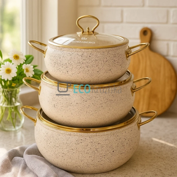 Набір каструль Edenberg 6 предметів з мармуровим антипригарним покриттям EB-12921