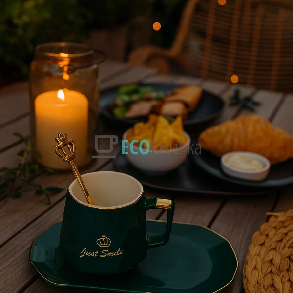 Чашка 230 мл із блюдцем та ложкою Just Smile Зелений (92 ... Чашка 230 мл із блюдцем та ложкою Just Smile Зелений (92 ...