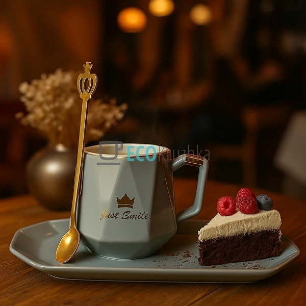 Чашка 230 мл із блюдцем та ложкою Just Smile Сірий (927- ... Чашка 230 мл із блюдцем та ложкою Just Smile Сірий (927- ...