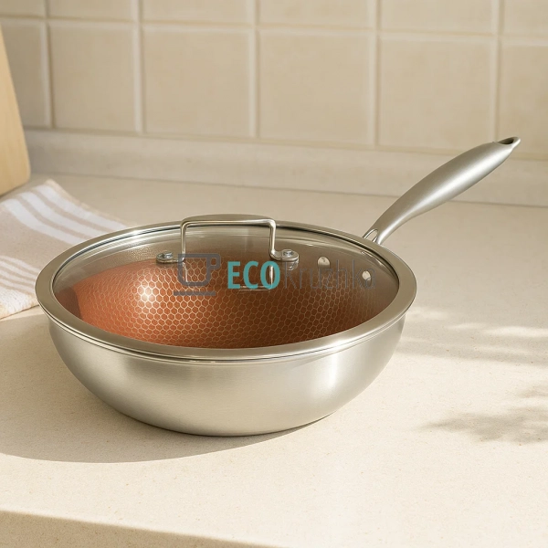 Cковорода WOK 32х9.5 см нержавіюча професійна з кришкою  ...