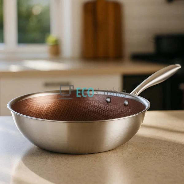 Cковорода WOK 28х8.5 см нержавіюча професійна з кришкою  ...