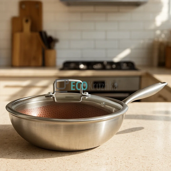 Cковорода WOK 30х9 см нержавіюча професійна з кришкою Ed ... Cковорода WOK 30х9 см нержавіюча професійна з кришкою Ed ...