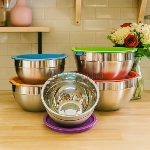 Набір кольорових салатників 5 шт нержавіючих EB-3636