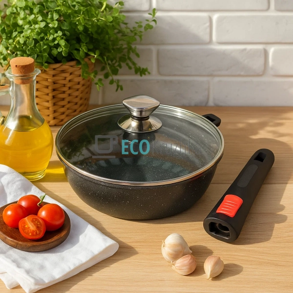 Глибока сковорода 24 см (2.4 л) з кришкою та знімною руч ... Глибока сковорода 24 см (2.4 л) з кришкою та знімною руч ...