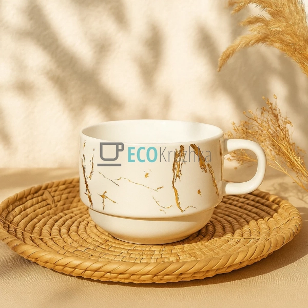 Набір з 4 порцелянових чашок 200 мл на підставці "Мармур ... Набір з 4 порцелянових чашок 200 мл на підставці "Мармур ...