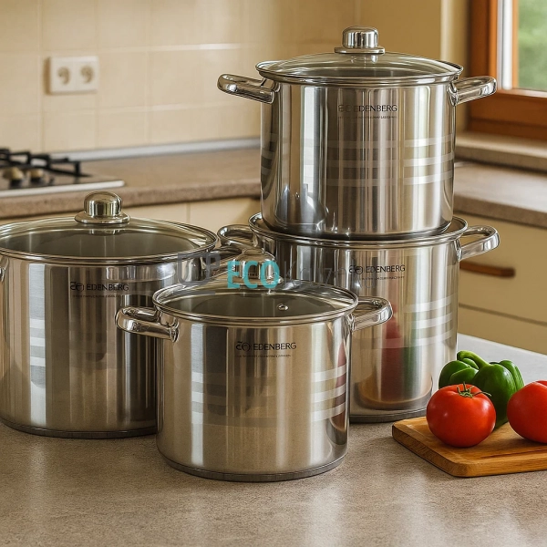 Набір каструль з нержавіючої сталі 8 предметів з кришкам ...