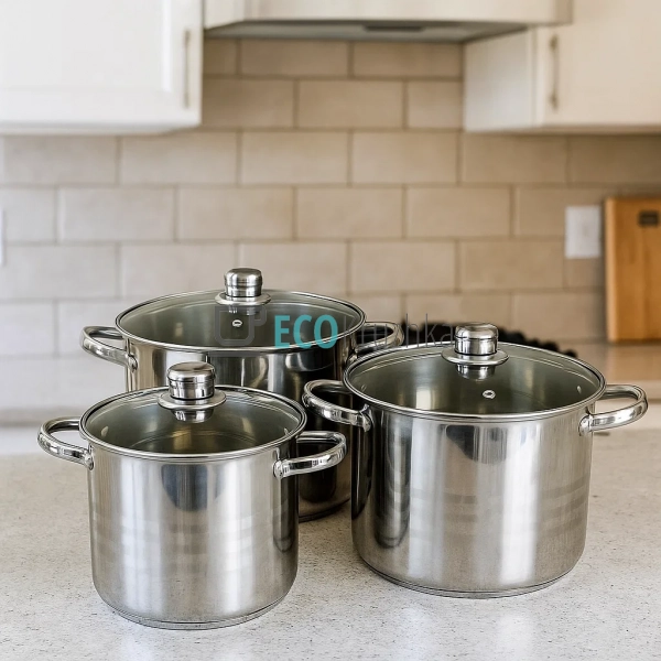 Набір каструль з нержавіючої сталі 6 предметів з кришкам ...