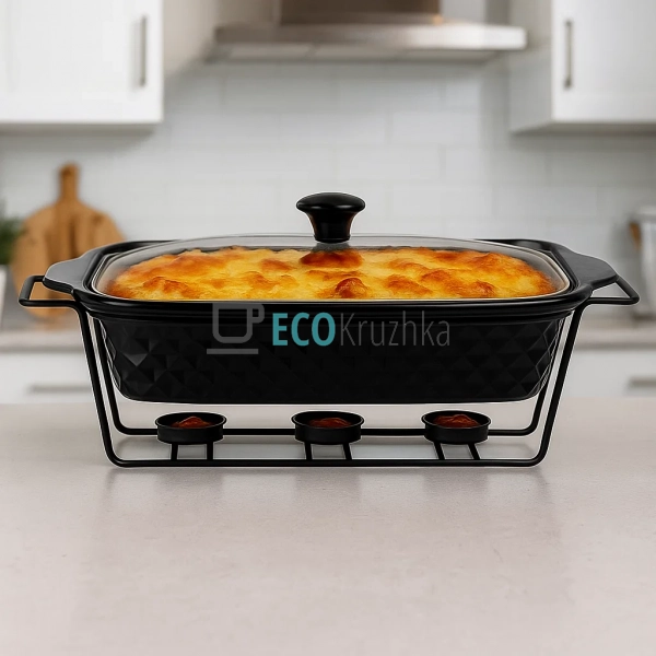 Марміт керамічний прямокутний 41см 3л зі скляною кришкою ...