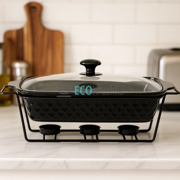 Марміт керамічний прямокутний 41см 3л зі скляною кришкою ...