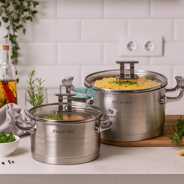 Набір каструль з нержавіючої сталі 4 предмети з кришками ...