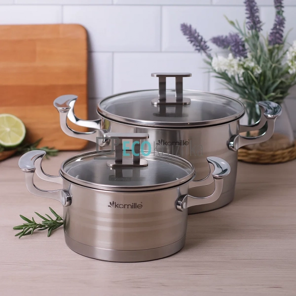 Набір каструль з нержавіючої сталі 4 предмети з кришками ...