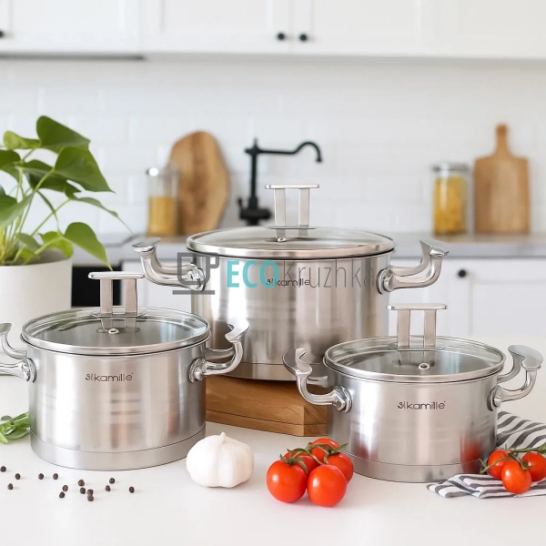 Набір каструль з нержавіючої сталі 6 предметів з кришкам ...