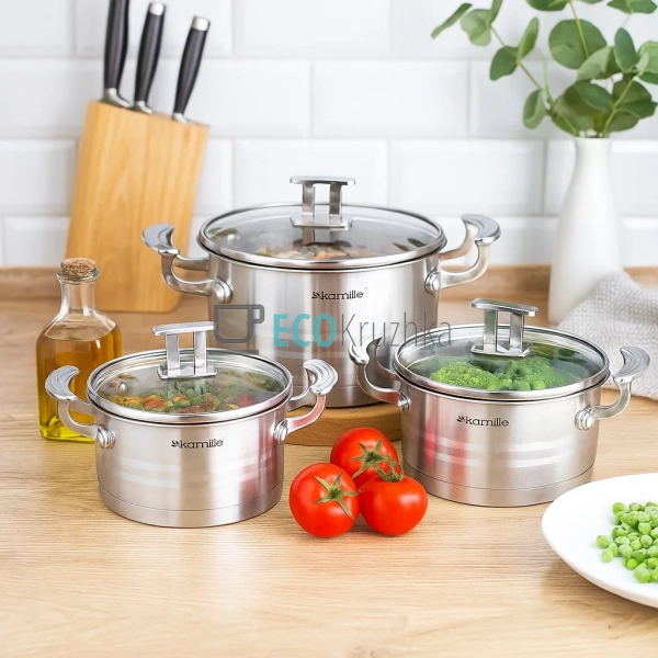 Набір каструль з нержавіючої сталі 6 предметів з кришкам ...
