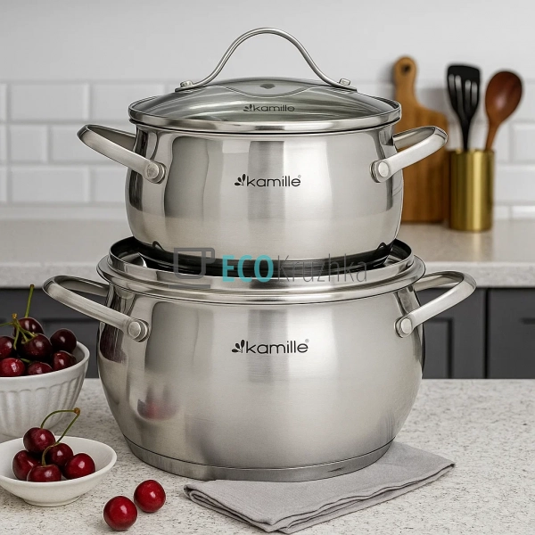 Набір каструль з нержавіючої сталі 4 предмети з кришками ...