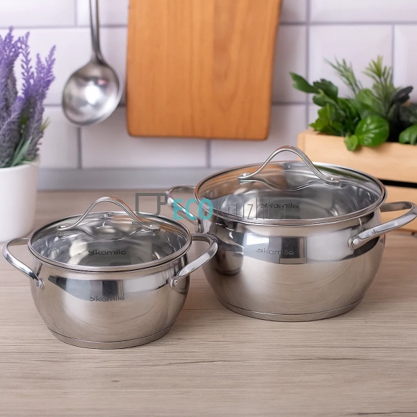 Набір каструль з нержавіючої сталі 4 предмети з кришками ...