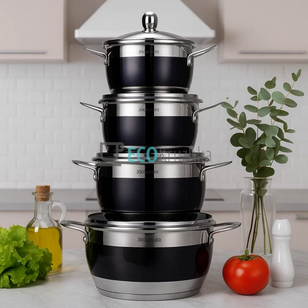 Набір каструль з нержавіючої сталі 8 предметів з кришкам ...