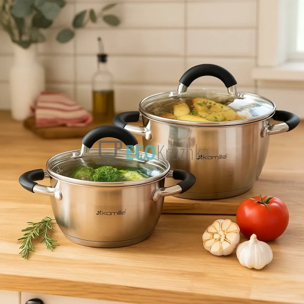 Набір каструль з нержавіючої сталі 4 предмети з кришками ...