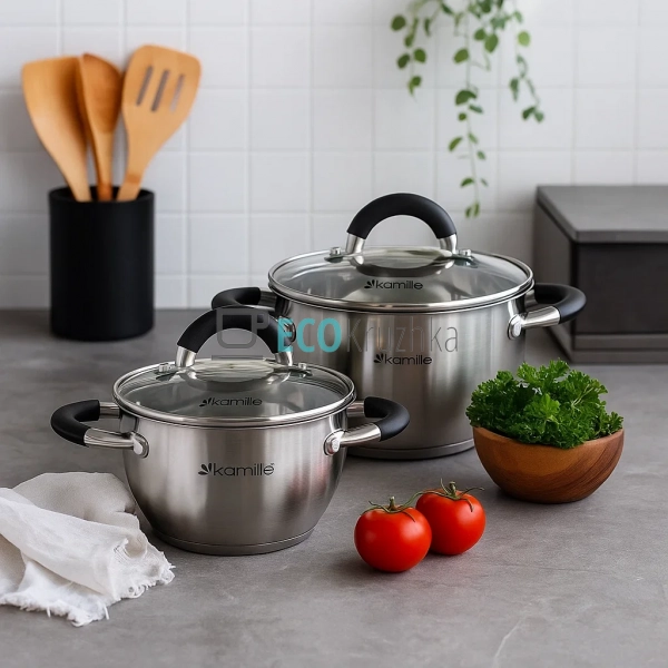 Набір каструль з нержавіючої сталі 4 предмети з кришками ...