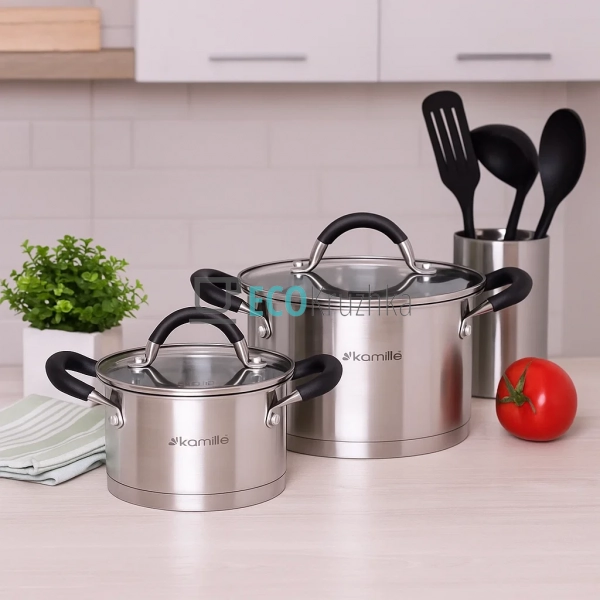 Набір каструль з нержавіючої сталі 4 предмети з кришками ...