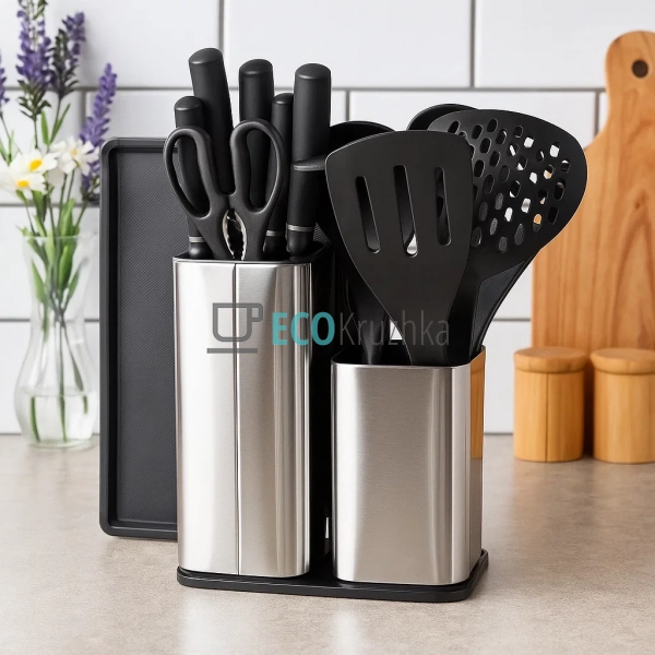 Набір ножів + кухонні прилади та обробна дошка 14 предме ... Набір ножів + кухонні прилади та обробна дошка 14 предме ...