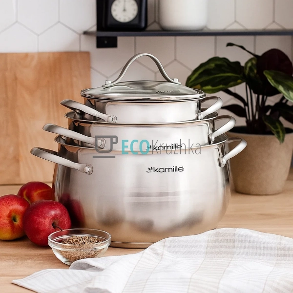 Набір каструль з нержавіючої сталі 6 предметів з кришкам ...