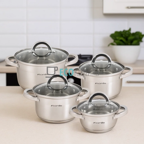 Набір каструль з нержавіючої сталі 8 предметів з кришкам ...