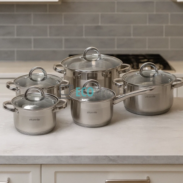 Набір каструль з нержавіючої сталі 10 предметів з кришка ...