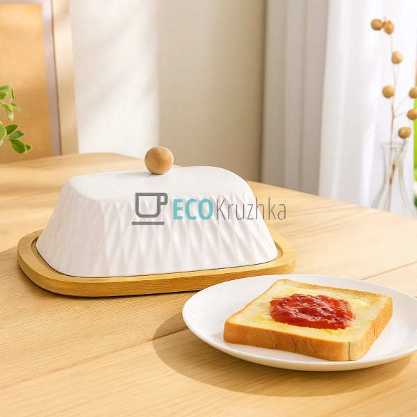 Маслянка для масла Romb порцелянова з бамбуковою підстав ... Маслянка для масла Romb порцелянова з бамбуковою підстав ...