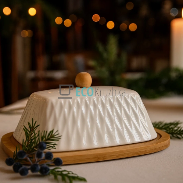 Маслянка для масла Romb порцелянова з бамбуковою підстав ... Маслянка для масла Romb порцелянова з бамбуковою підстав ...