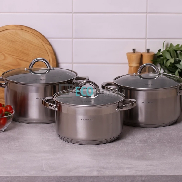 Набір каструль з нержавіючої сталі 6 предметів (4.5л, 5. ...