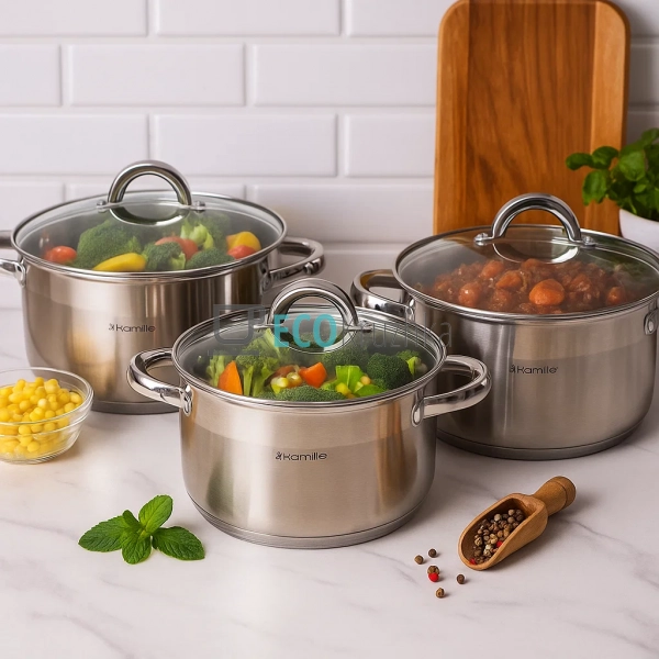 Набір каструль з нержавіючої сталі 6 предметів (4.5л, 5. ...