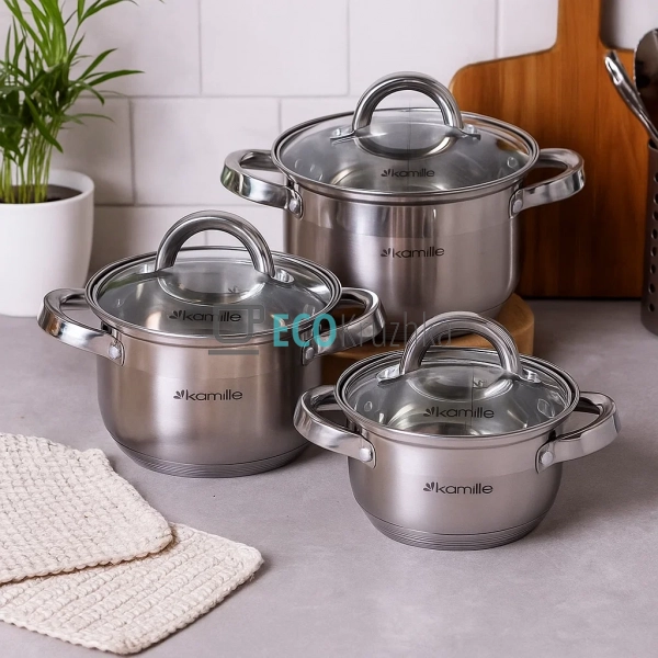 Набір каструль з нержавіючої сталі 6 предметів з кришкам ...