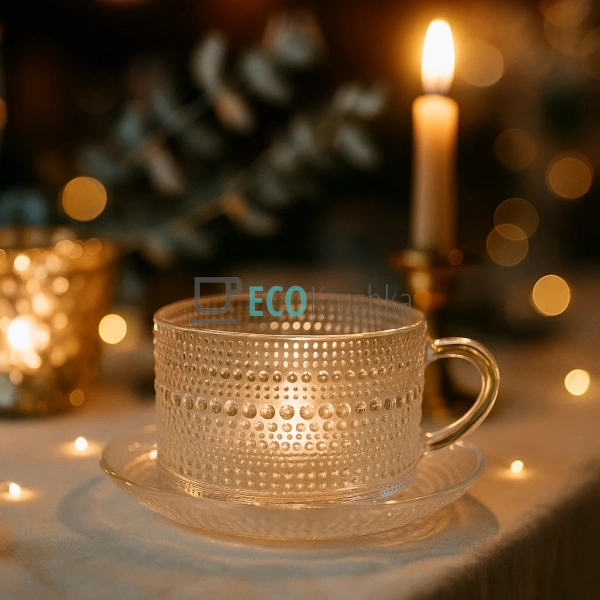 Набір скляний для чаю - чашка 400 мл із блюдцем D14.5 Fl ... Набір скляний для чаю - чашка 400 мл із блюдцем D14.5 Fl ...