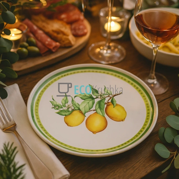 Порцелянова обідня тарілка 25 см Сицилійський лимон — кр ... Порцелянова обідня тарілка 25 см Сицилійський лимон — кр ...