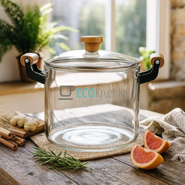 Жароміцна скляна каструля з кришкою, 5 літрів HO_PE (888 ...