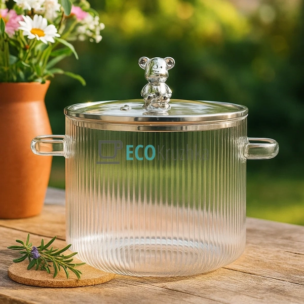 Скляна каструля 2.3 Ребриста Ведмедик (МішАня) (77-6)