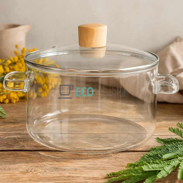 Каструля для варіння з боросилікатного скла, 2.8 л, з пр ...